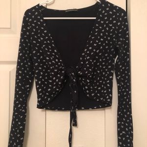 Brandy Melville Rae Long Sleeve Front Tie Top
